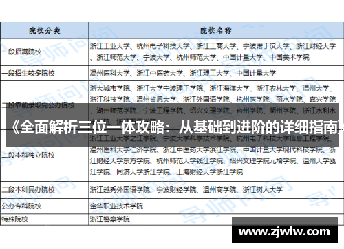 《全面解析三位一体攻略：从基础到进阶的详细指南》