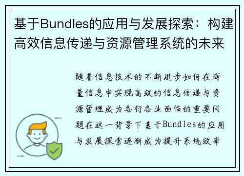 基于Bundles的应用与发展探索：构建高效信息传递与资源管理系统的未来路径